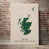 Campbell of Breadalbane Ancient Tartan Scotland Map Canvas – “Tartan Runs Through My Veins” Wall Art
